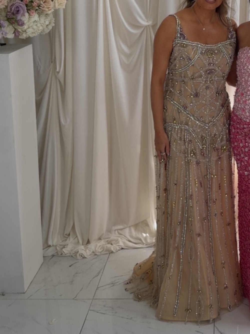 Beaded Strapless Nude Evening Gown